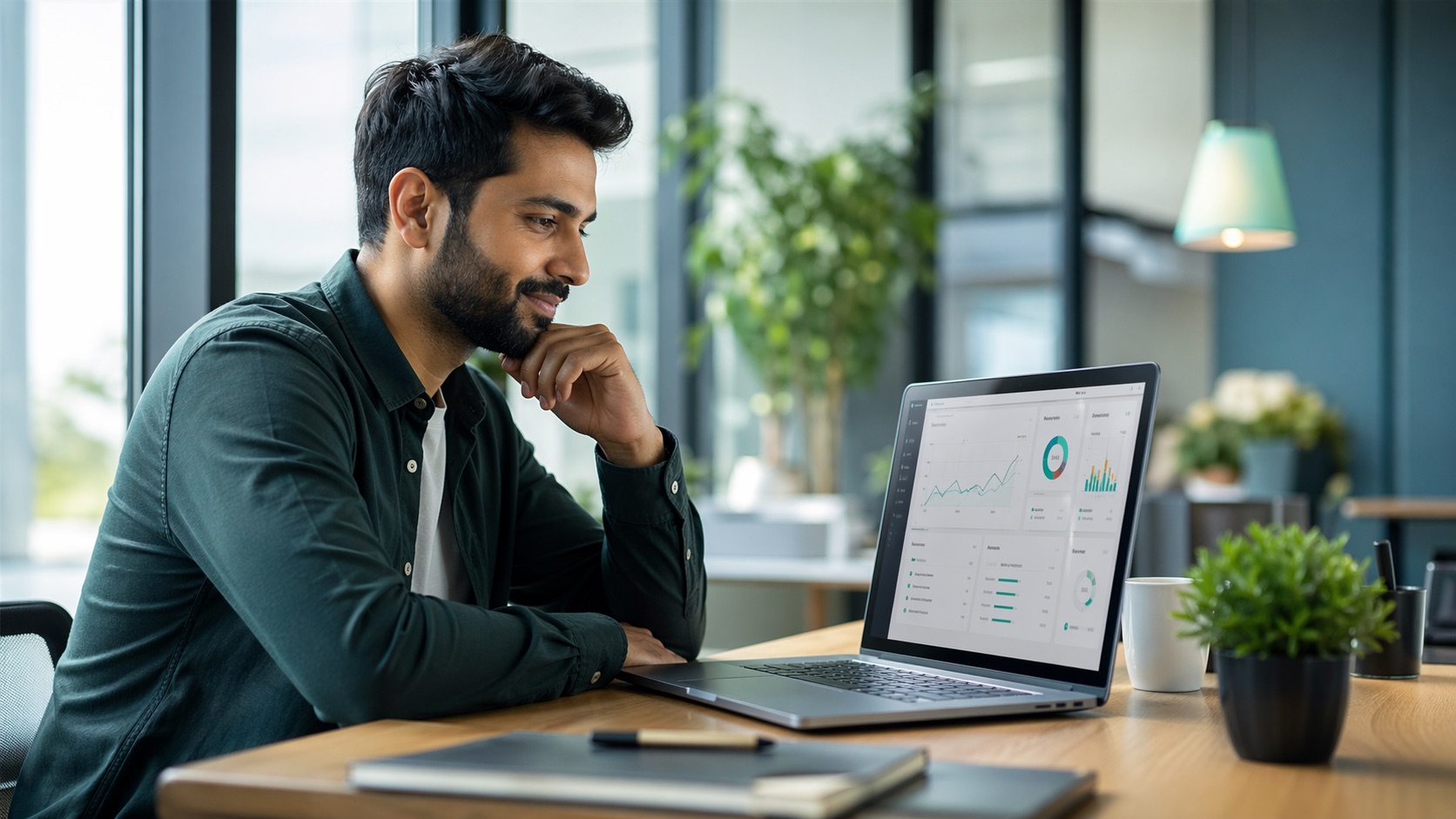 Founder calmly reviewing a clean business control dashboard
